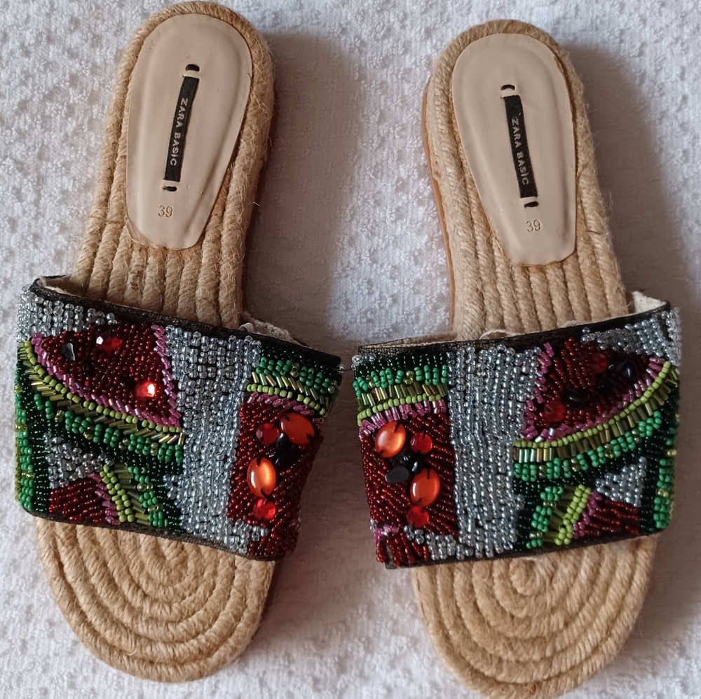 Zara Basic Beaded Espadrille slides